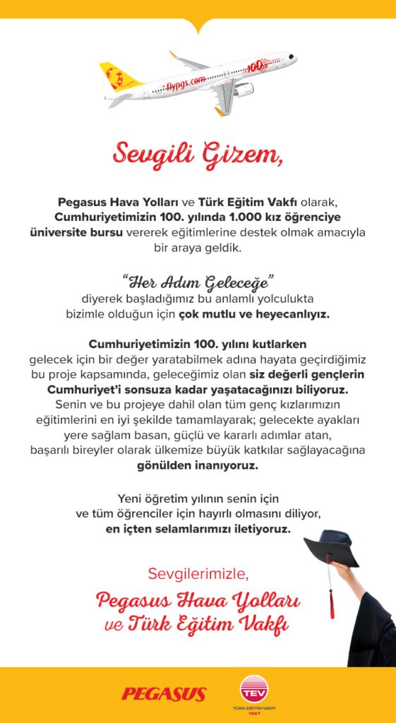 Son Dakika Havacılık Haberleri | Türk Hava Yolları, Pegasus, Sunexpress, Corendon, Havacılık, Havayolları, Havalimanları, Havaalanları, THY, Hostes, Pilot, Uçak, Kabin memuru, SHGM, DHMİ PEGASUS TEV UNIVERSITE BURSU IS BIRLIGI MEKTUBU