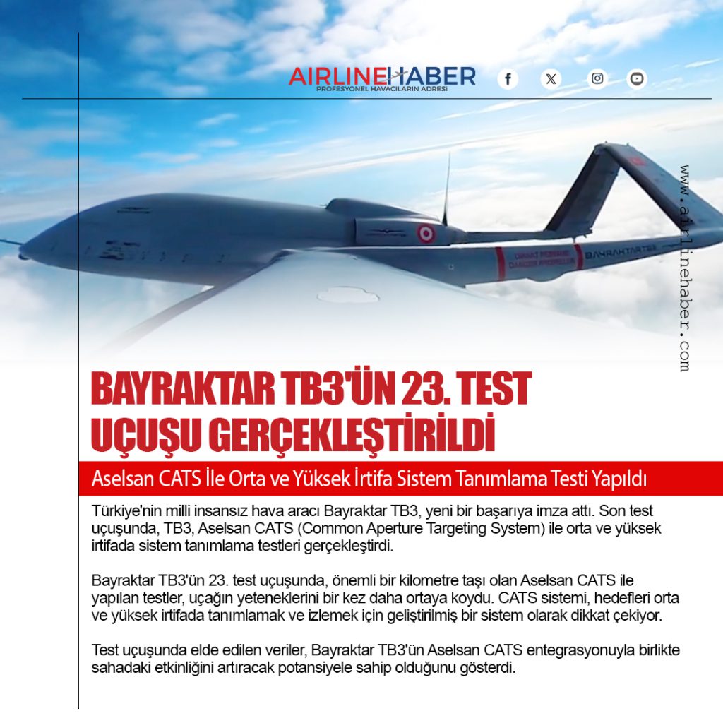 Bayraktar TB3'ün 23. Test Uçuşu Gerçekleştirildi: Aselsan CATS İle Orta ve Yüksek İrtifa Sistem Tanımlama Testi Yapıldı