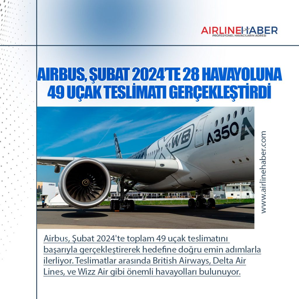 Airbus, Şubat 2024’te 28 Havayoluna 49 Uçak Teslimatı Gerçekleştirdi