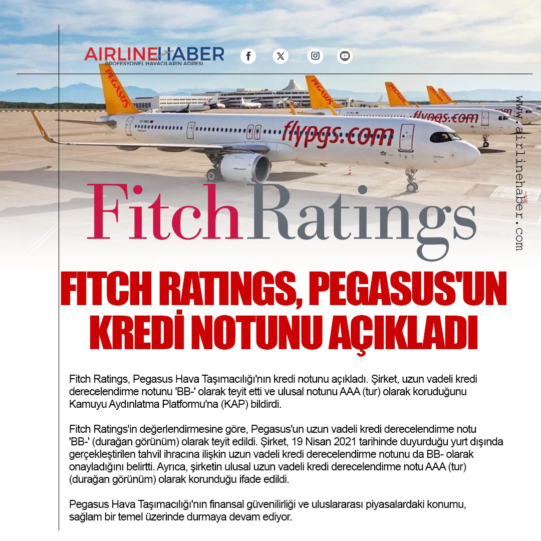 Fitch Ratings, Pegasus'un Kredi Notunu Açıkladı