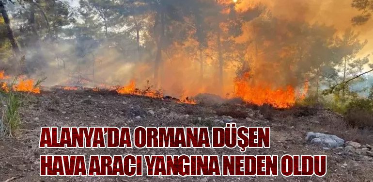 Alanya’da Ormana Düşen Hava Aracı Yangına Neden Oldu