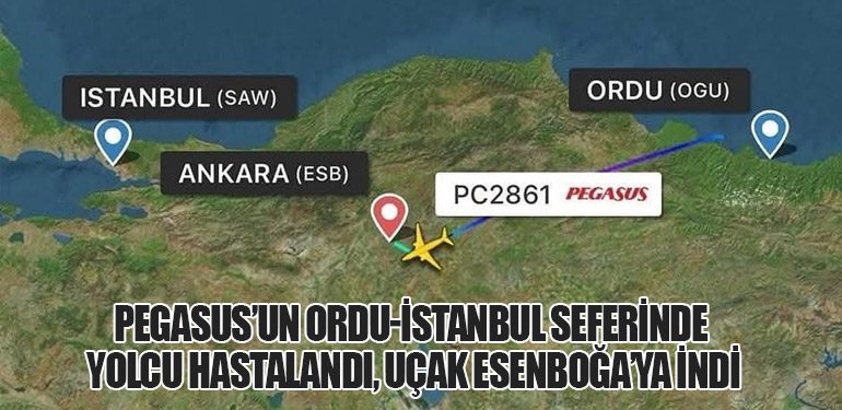 Pegasus’un Ordu-İstanbul Seferinde Yolcu Hastalandı, Uçak Esenboğa’ya İndi